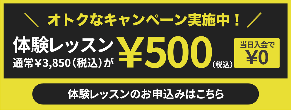 お試し後の入会で入会金・登録手数料90%OFF！